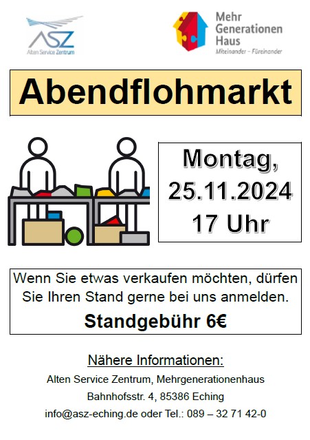 Abendflohmarkt im ASZ! Kommen Sie vorbei um in gemütlicher Atmossphäre Ihre Sachen zu verkaufen oder um ein bisschen zu stöbern. 